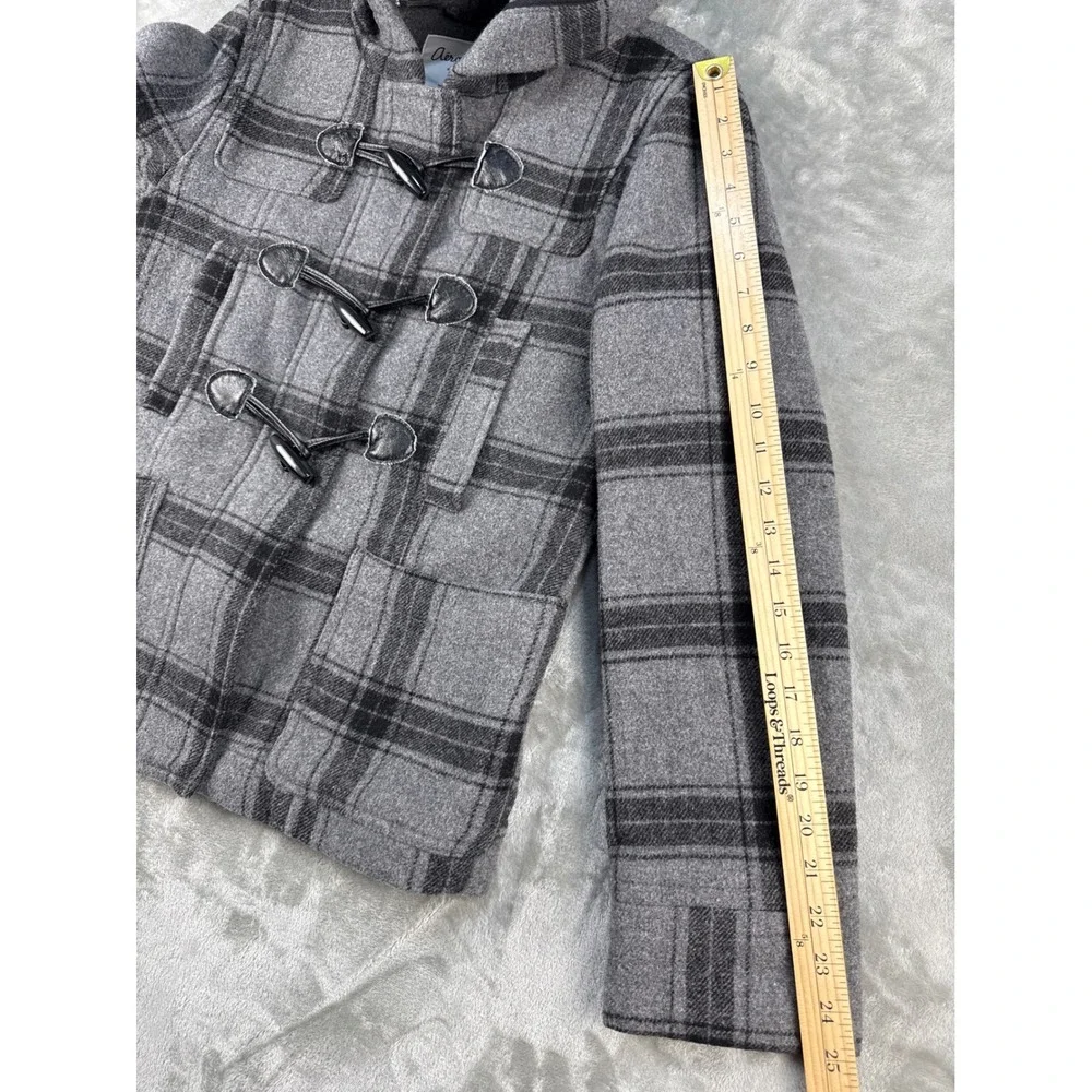 Aeropostale Duffle Coat Womens M Grey Plaid Wool Blend Toggle EUC